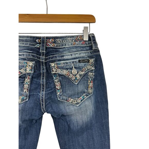Miss Me Triangle Pocket Bootcut Jeans Bling Rhinestone Womens 28 HEMMED - Picture 4 of 9